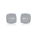 14K White Gold Round Baguette Diamond Square Shape Cluster Stud EarRing 1/2 Cttw