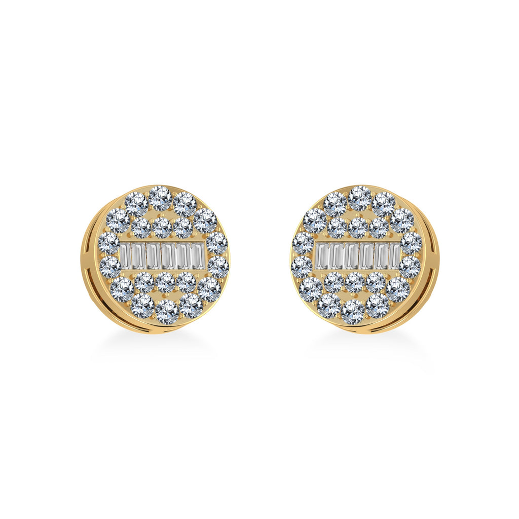 14K Yellow Gold Round Baguette Diamond Stud Earrings 3/8 CTTW