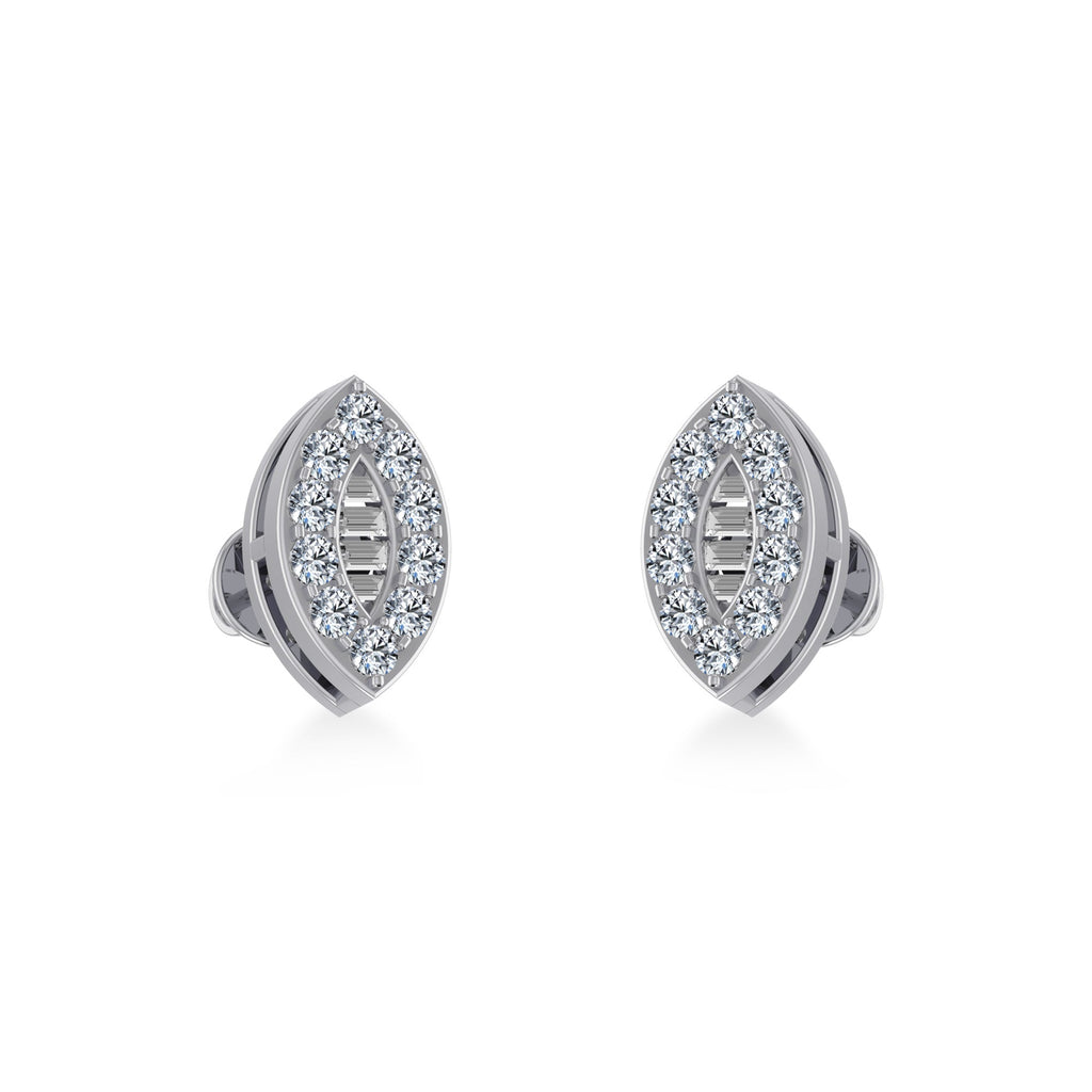14K White Gold Baguette Diamond Marquise Shape Stud Earring 1/4 Cttw