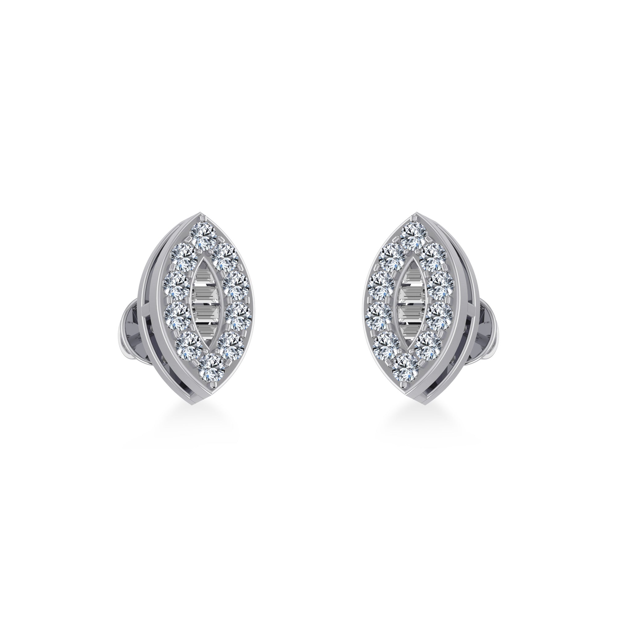 14K White Gold Baguette Diamond Marquise Shape Stud Earring 1/4 Cttw