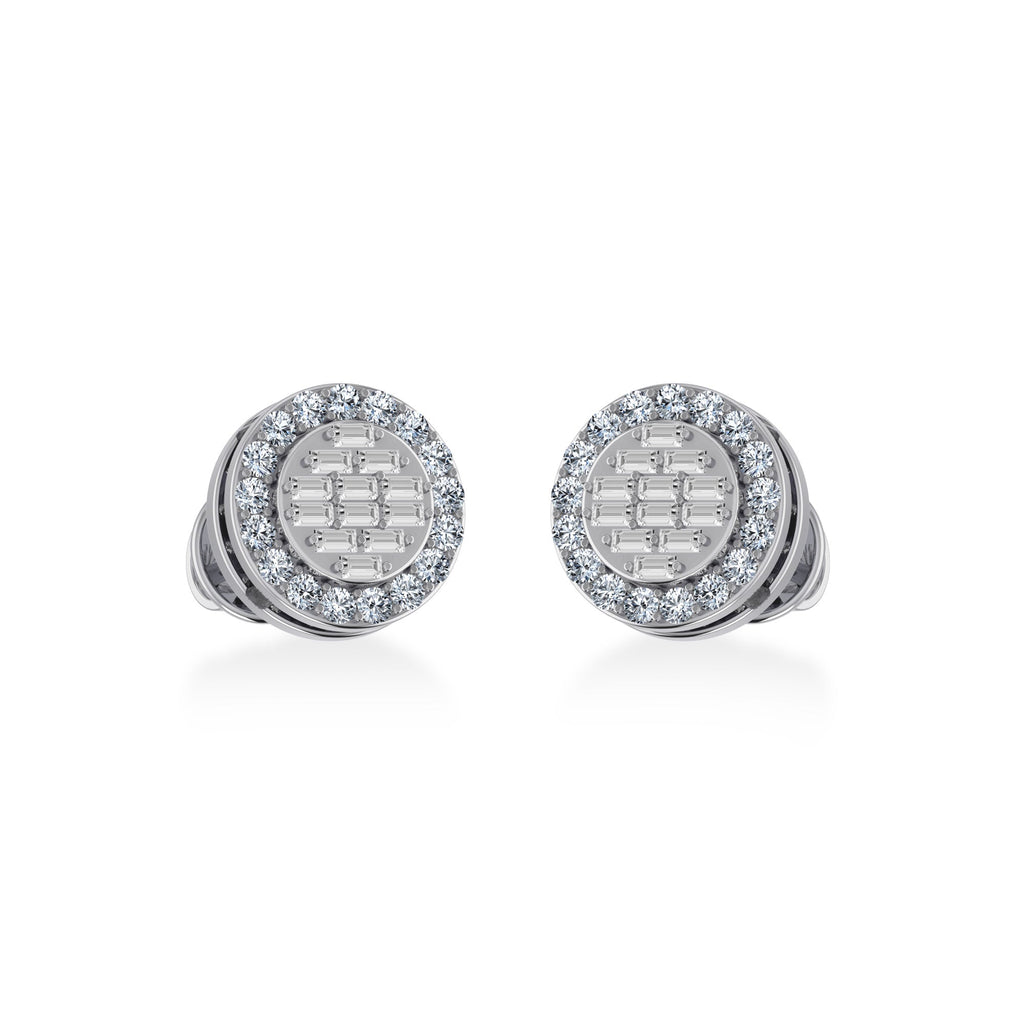 14K White Gold Round Baguette Diamond Heart Shape Stud Earring 1/3 Cttw
