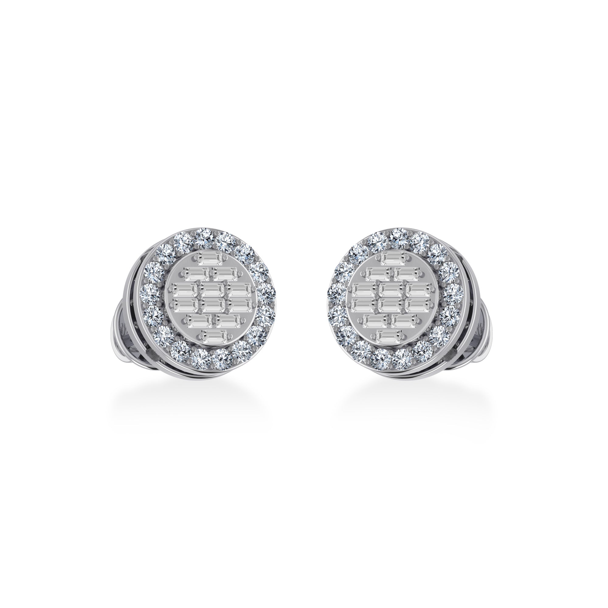 14K White Gold Round Baguette Diamond Heart Shape Stud Earring 1/3 Cttw