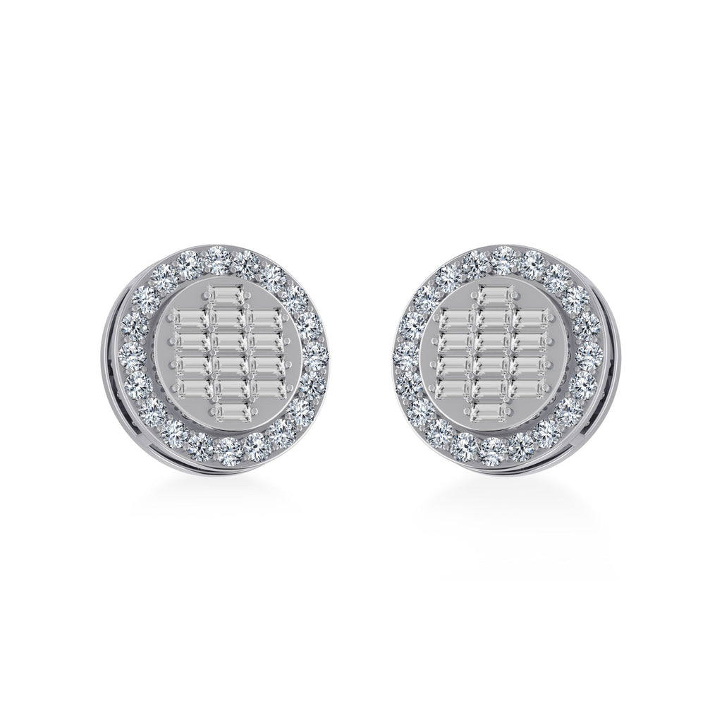 14K White Gold Round Baguette Diamond Halo Stud Earrings 5/8 Cttw