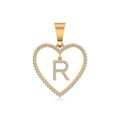 10K Yellow Gold Diamond Initial Heart R Letter Pendant 1/4 CTTW