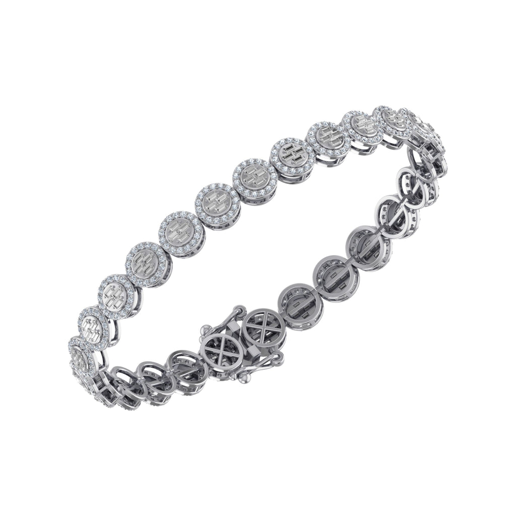 10K White Gold Round Baguette Diamond Designer 7 Inch Bracelet 2-3/8 Cttw crafted in rose gold with round brilliant diamonds