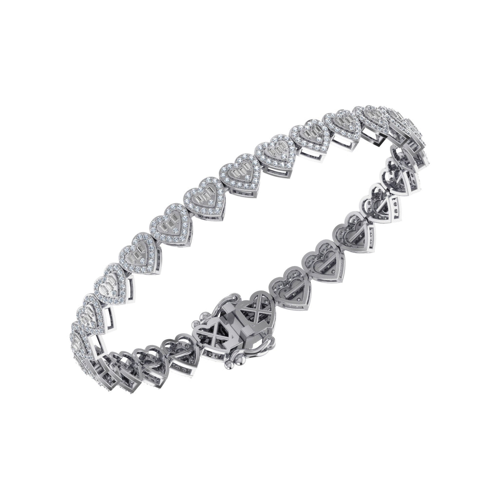 10K White Gold Round Baguette Diamond Heart Designer 7 Inch Bracelet  2-1/6 Cttw crafted in 18K gold with natural diamonds