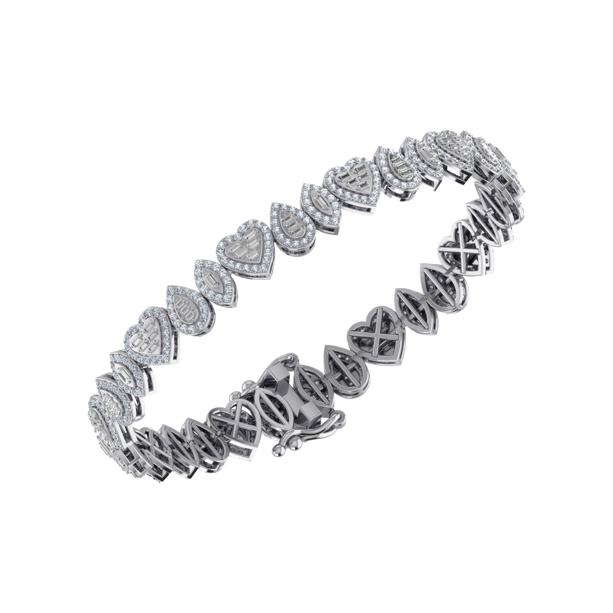 10K White Gold Round Baguette Diamond Designer 7 Inch Bracelet  2-3/8 Cttw crafted in 18K gold with round brilliant diamonds