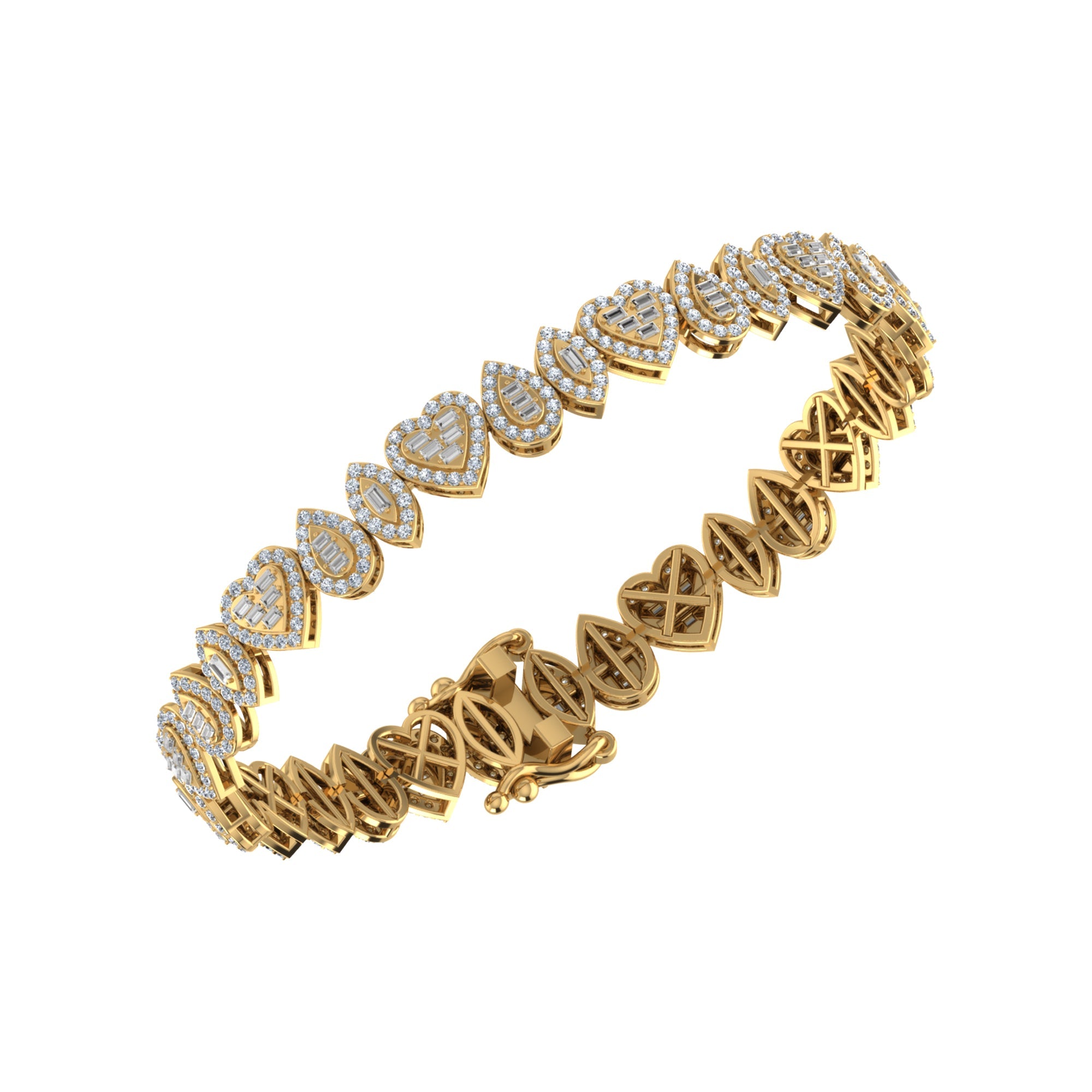 10K Yellow Gold Round Baguette Diamond Designer 7 Inch Bracelet  2-3/8 Cttw crafted in 18K gold with natural diamonds