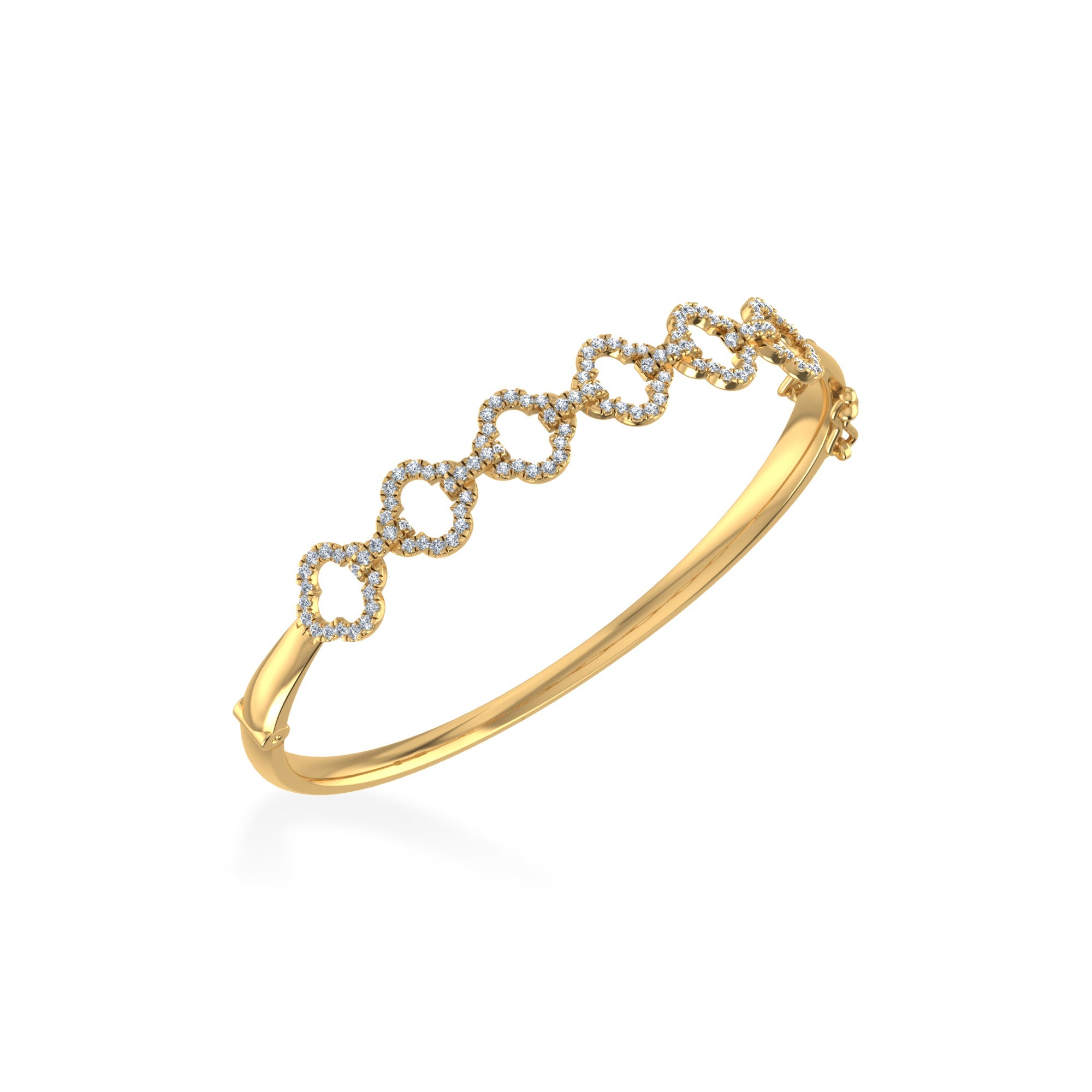 10K Yellow Gold Round Diamond Designer Bangle Bracelet 1 Cttw crafted in 14K gold with brilliant-cut diamonds