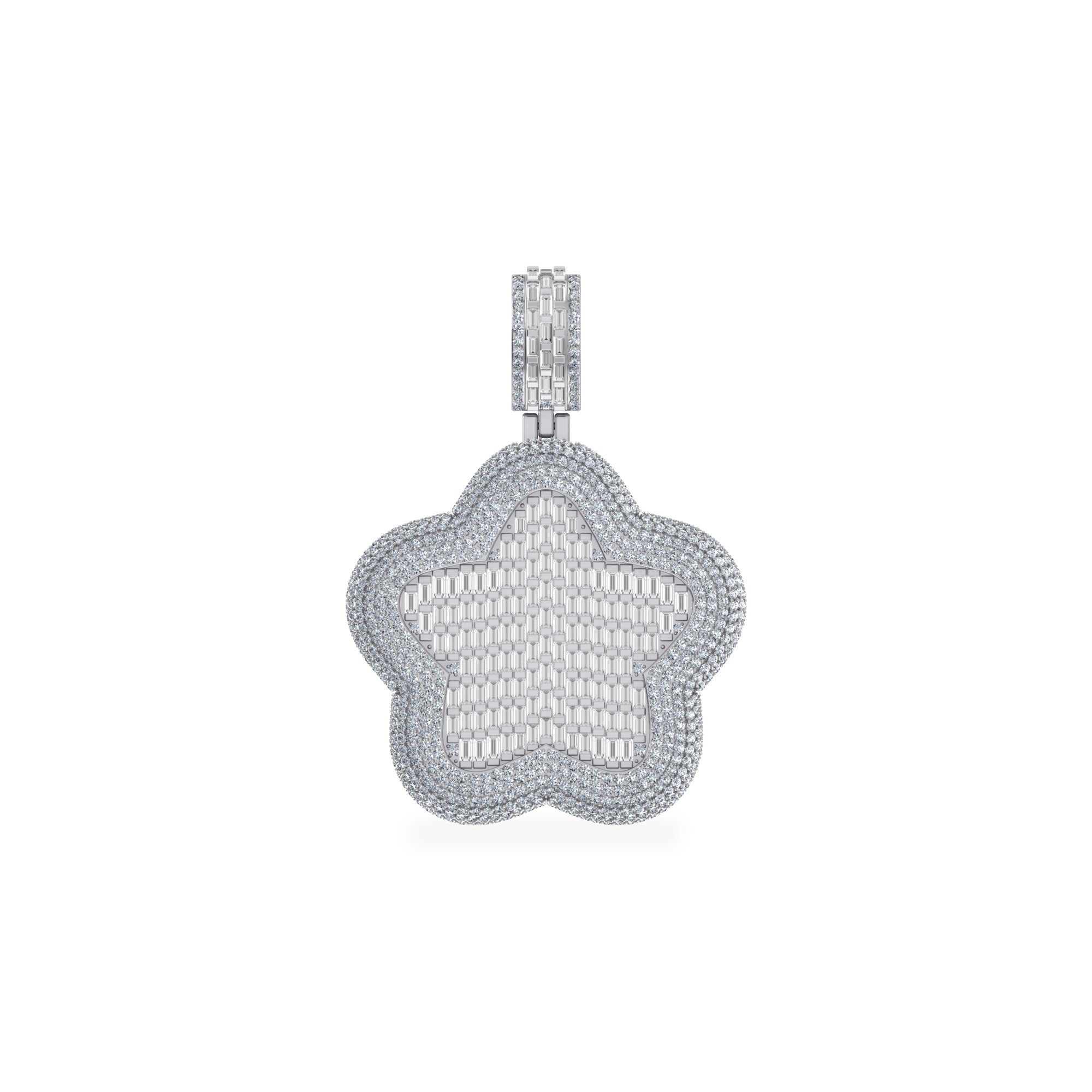 10K White Gold Round Baguette Diamond Star Designer Charm Pendant 3-3/4 Cttw