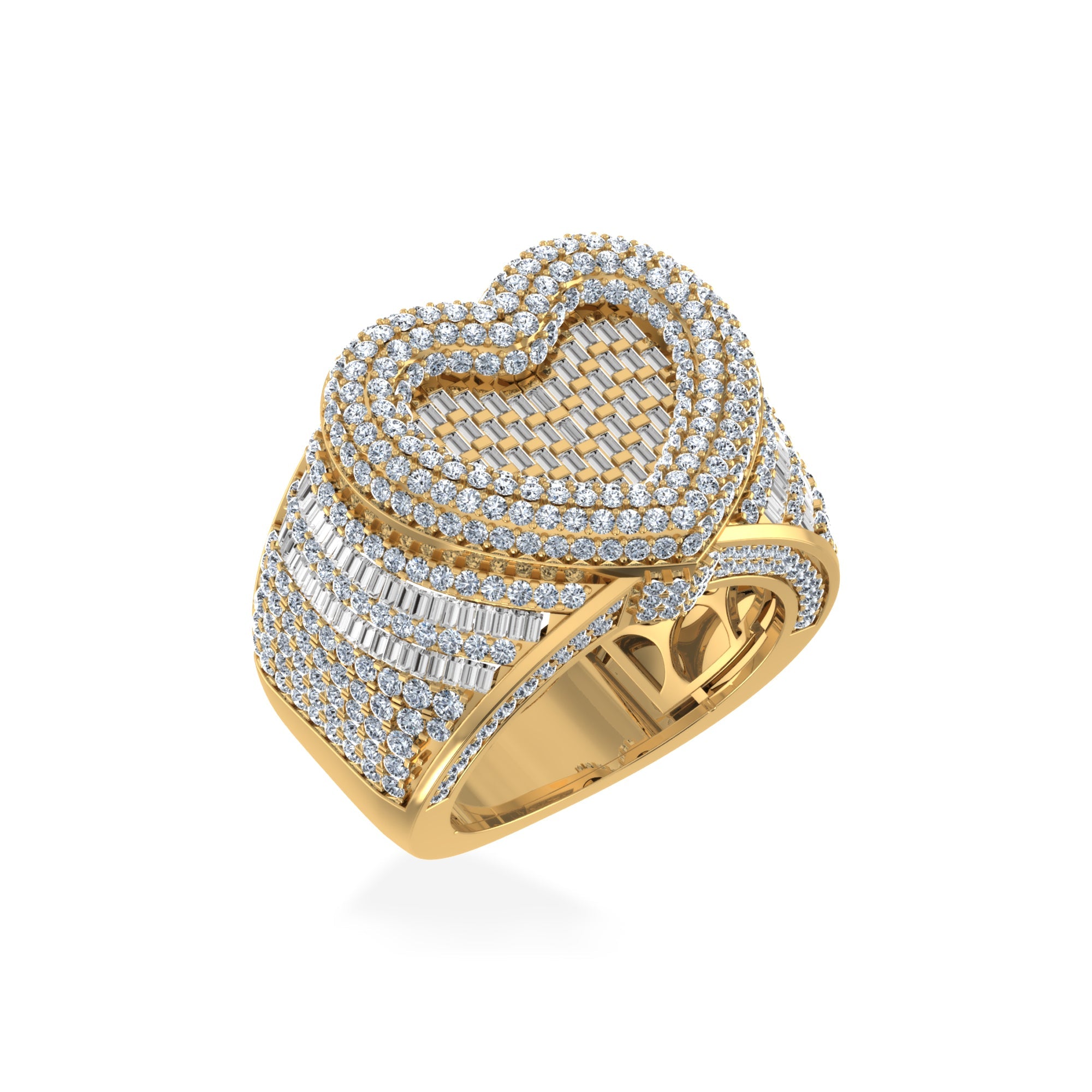 10K Yellow Gold Round Baguette Diamond Heart Shape Designer SZ 10 Mens Ring 4-1/2 Cttw
