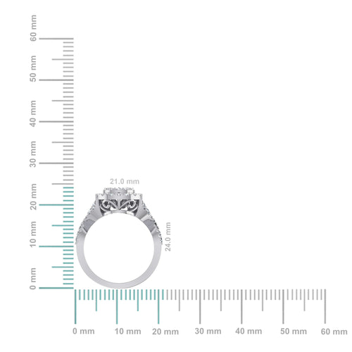 10K White Gold Round Diamond Pear Shape Halo Designer Womens Ring SZ 7 1-3/8 Cttw