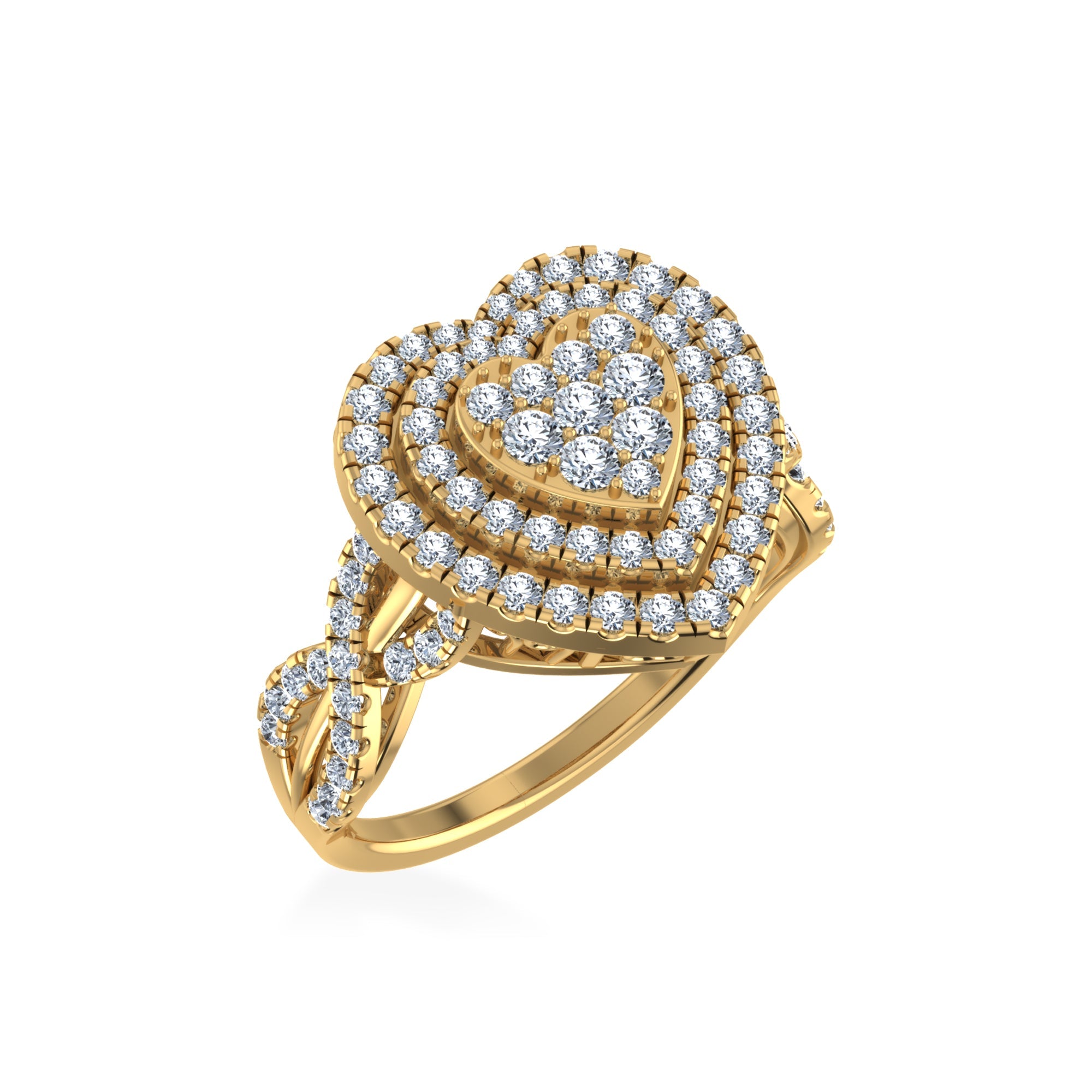 10K Yellow Gold Round Diamond Two Row Heart Shape Womens Ring SZ 7 1 Cttw crafted in yellow gold with natural diamonds