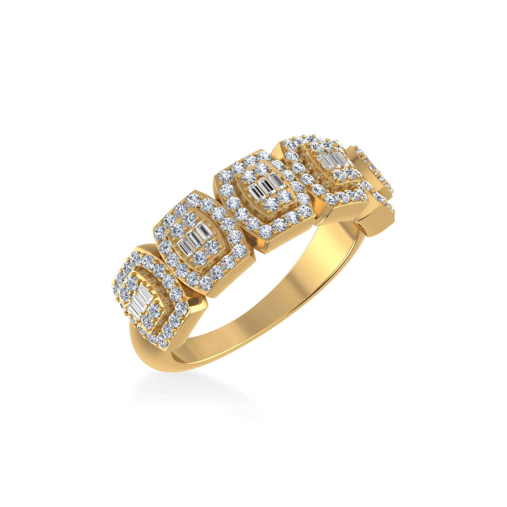 10K Yellow Gold Round Baguette Diamond Designer Womens Band Ring SZ 7 1/2 Cttw