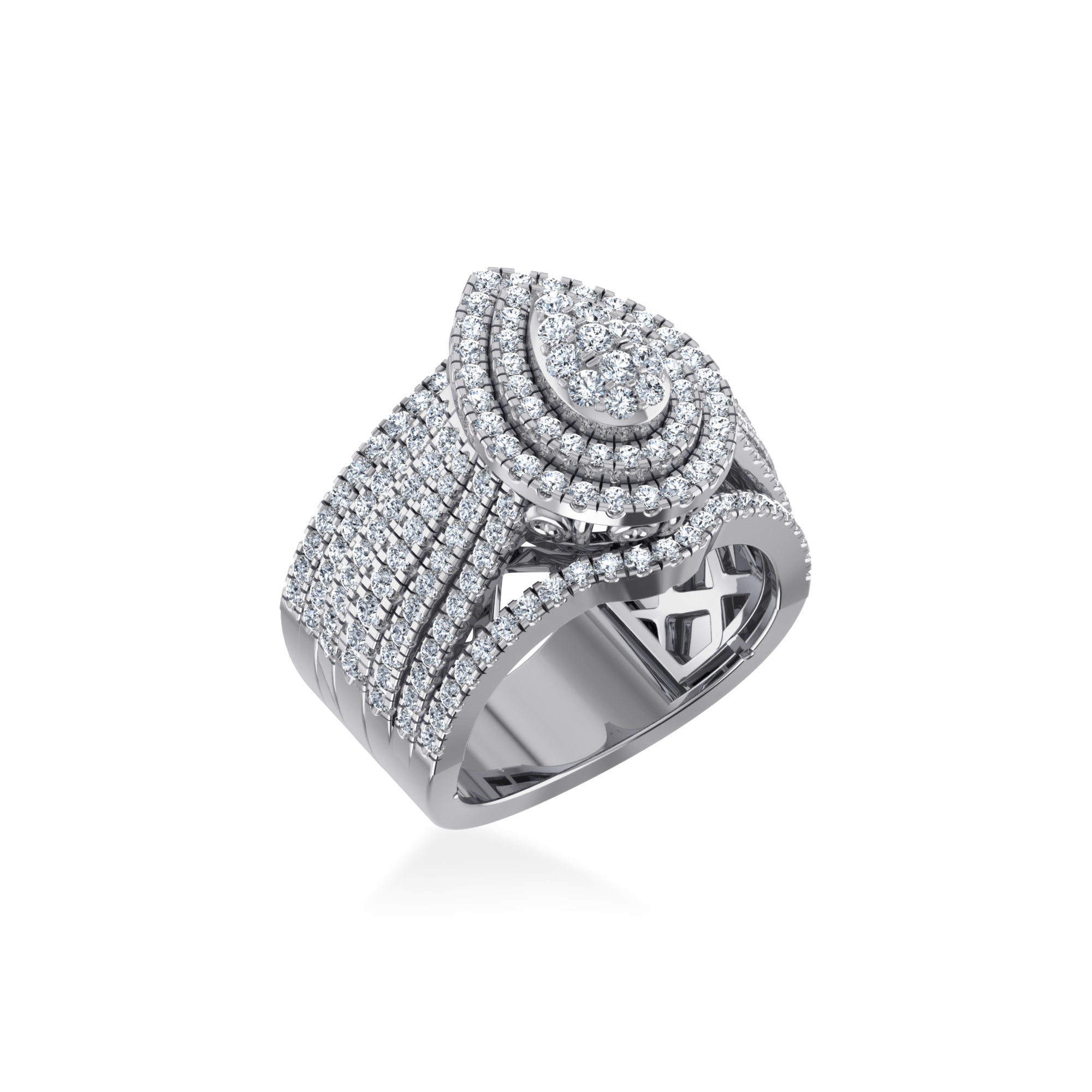 10K White Gold Round Diamond Pear Shape Designer Womens Ring SZ 7 1-7/8 Cttw