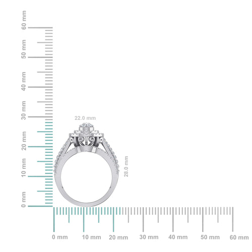 10K White Gold Round Diamond Pear Shape Designer Womens Ring SZ 7 1-7/8 Cttw