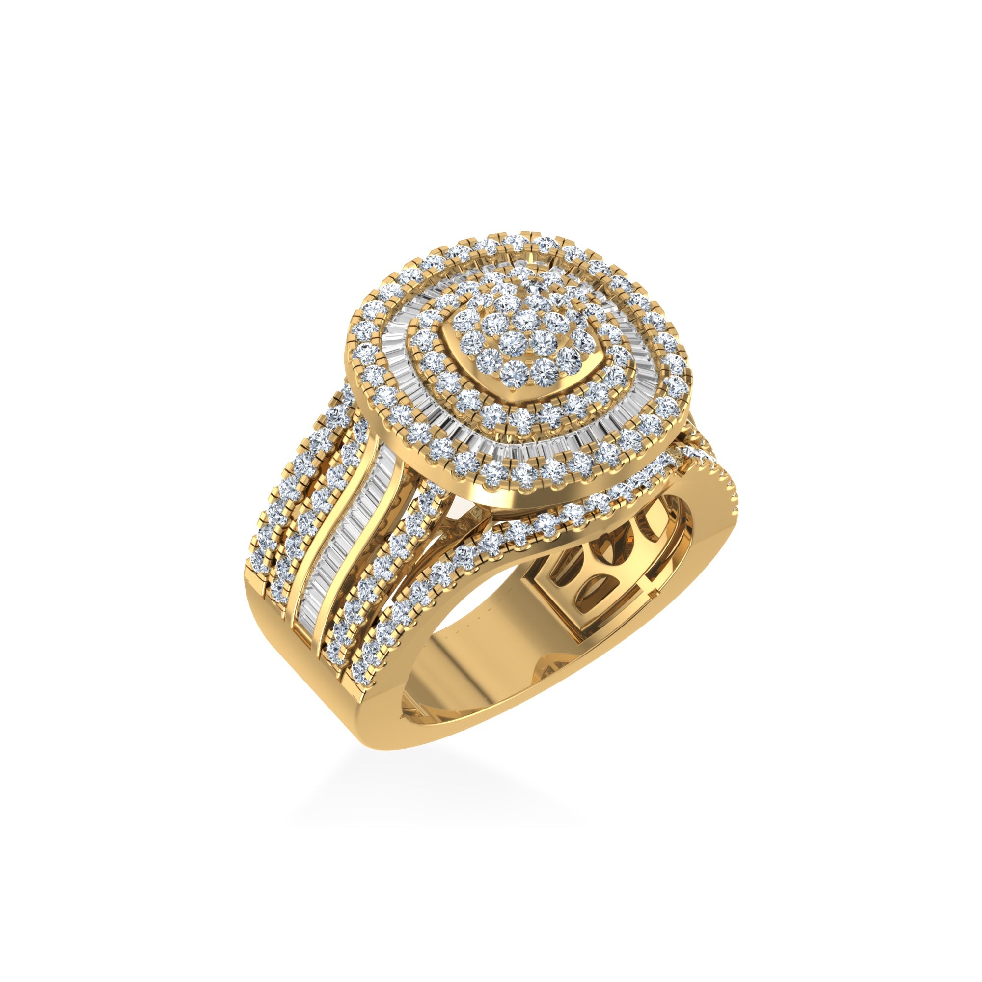 10K Yellow Gold Round Baguette Diamond Square Shape Designer Womens Ring SZ 7 2 Cttw