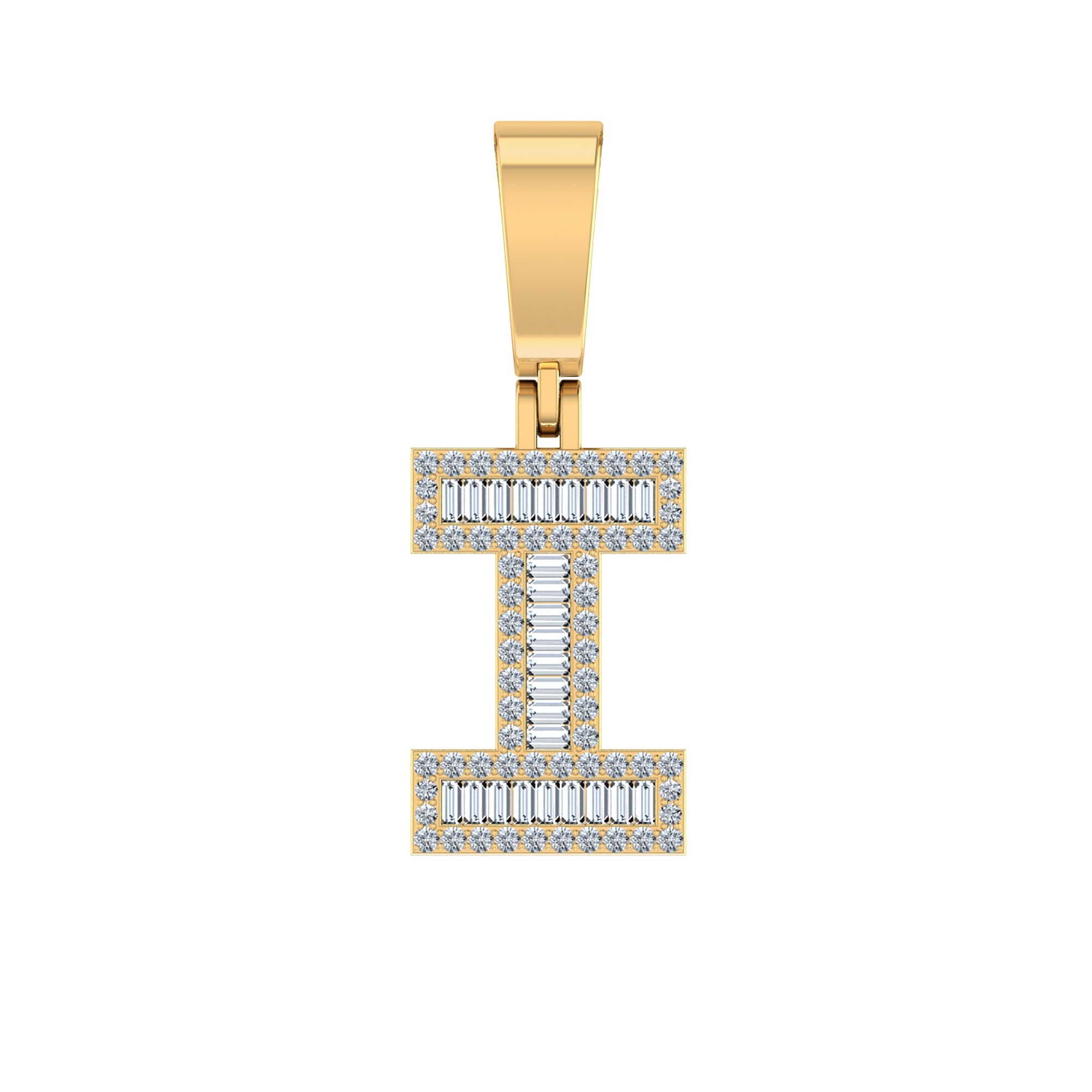 10K Yellow Gold Baguette Diamond Initial I Letter Pendant 1/3 Cttw