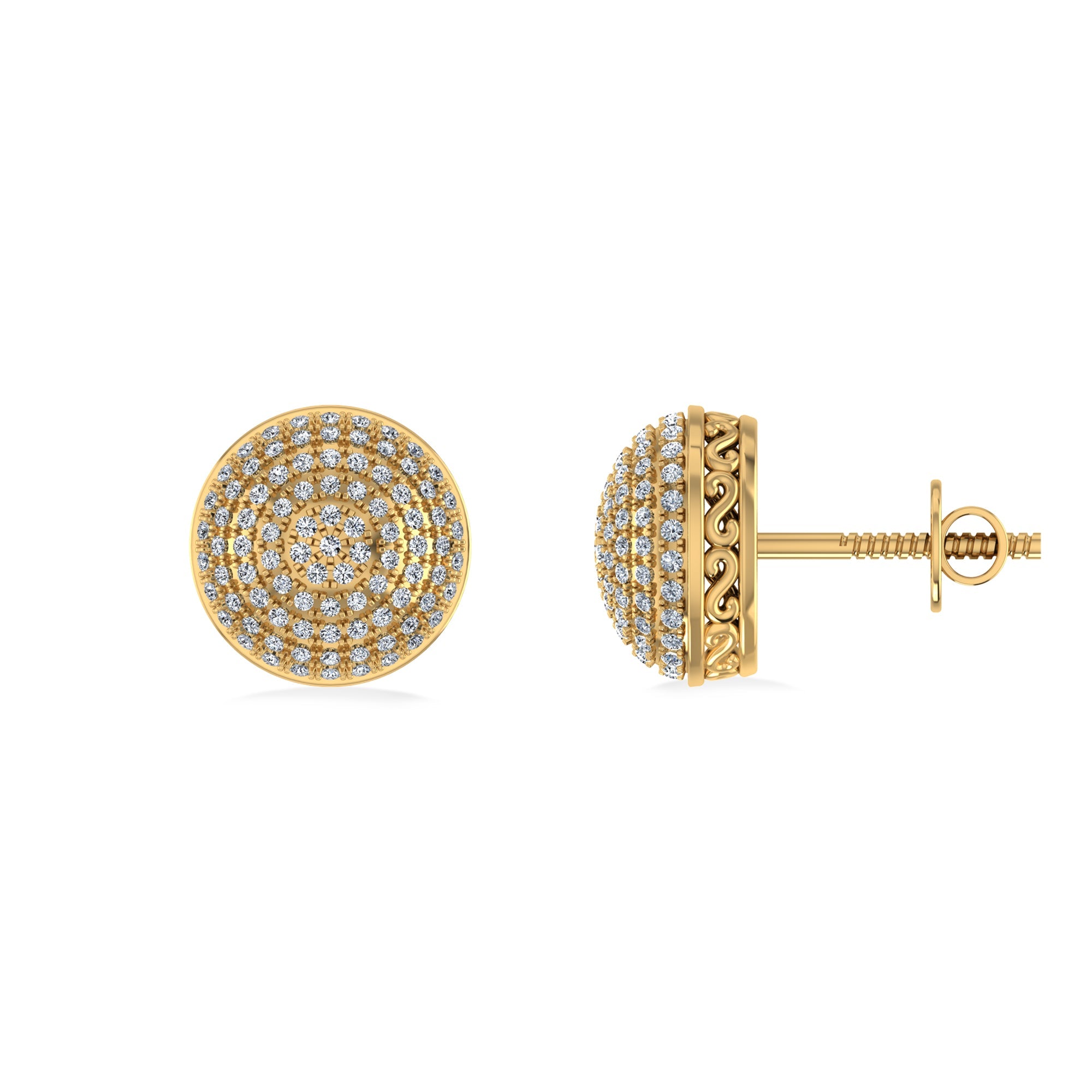 10K Yellow Gold Round Diamond Designer Mens Stud Earring 3/8 Cttw