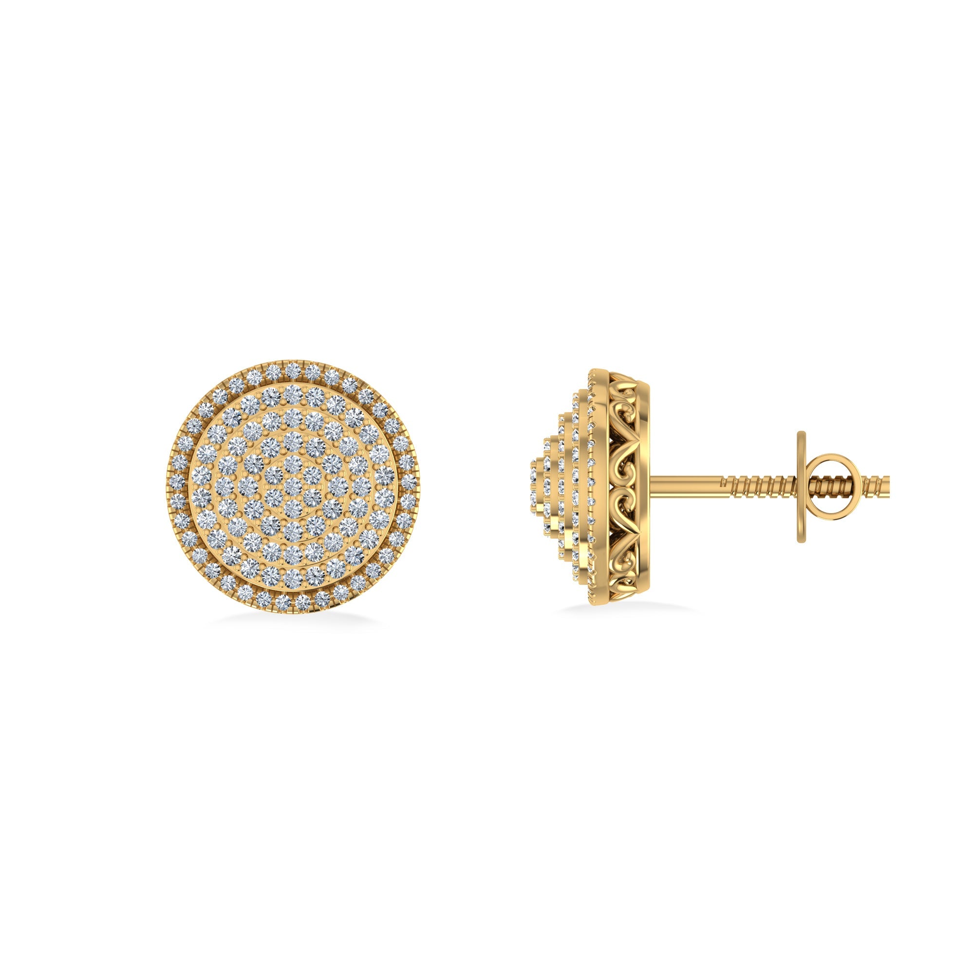 10K Yellow Gold Round Diamond Designer Mens Stud Earring 3/8 Cttw