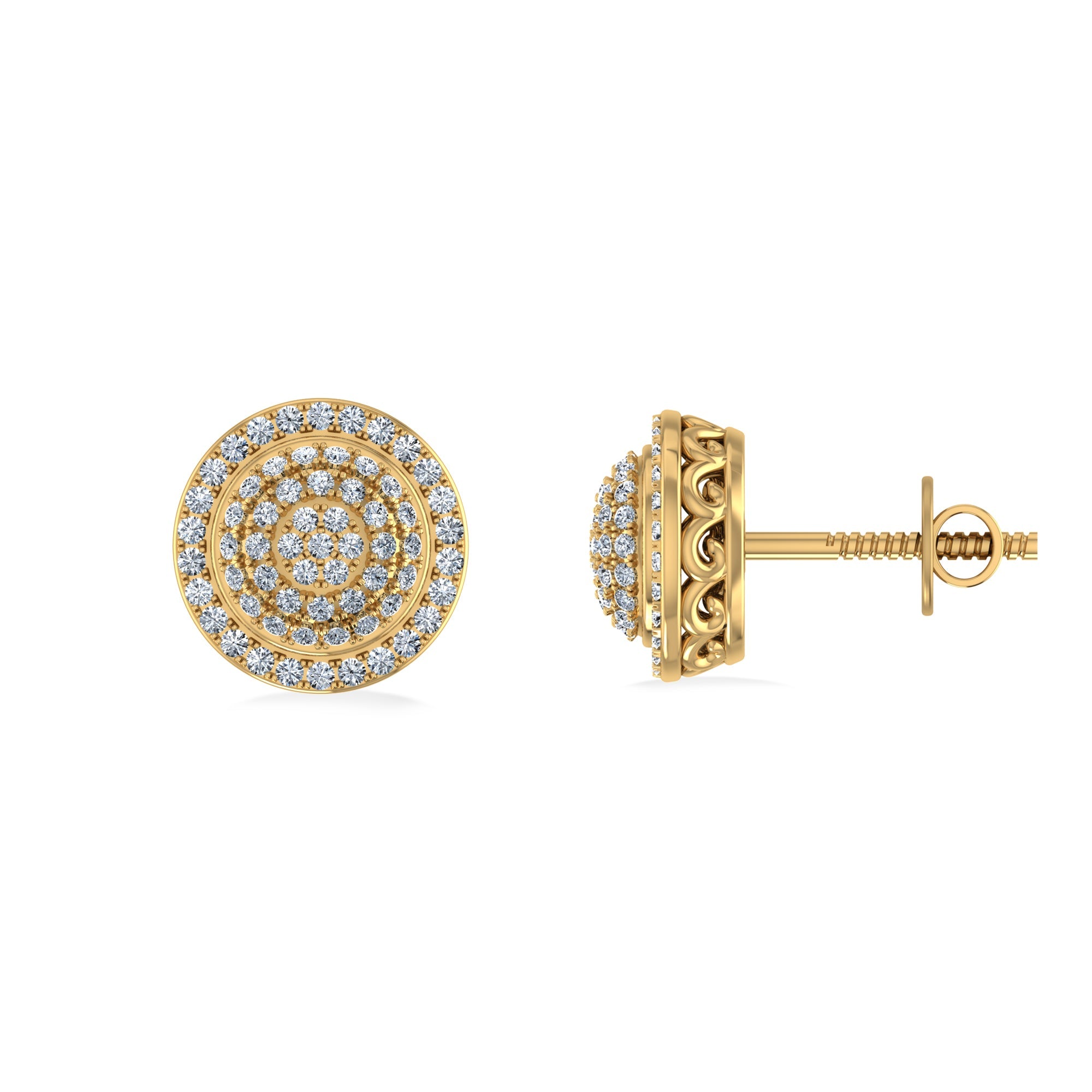 10K Yellow Gold Round Diamond Designer Halo Mens Stud Earring 1/3 Cttw crafted in yellow gold with round brilliant diamonds