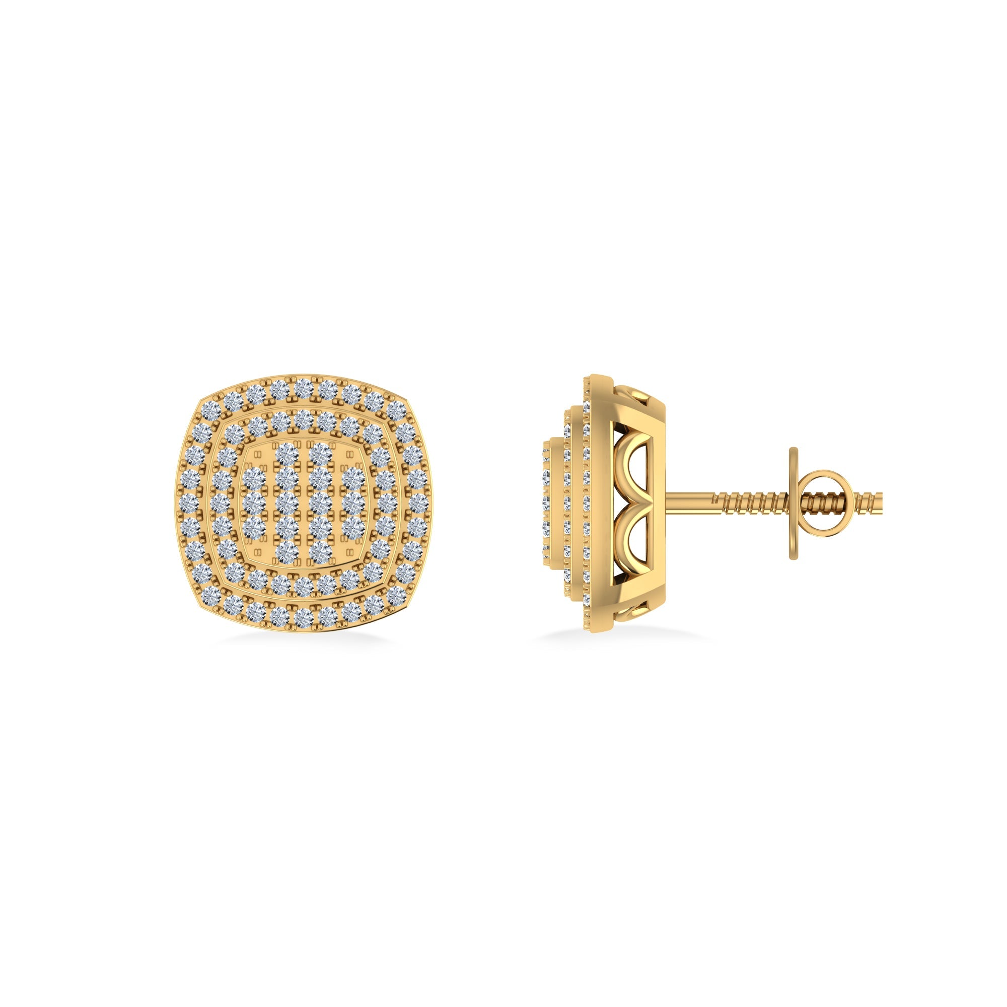 10K Yellow Gold Round Diamond Square Shape Designer Mens Stud Earring 1/5 Cttw crafted in 18K gold with round brilliant diamonds