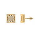 10K Yellow Gold Round Baguette Diamond Square Shape Designer Mens Stud Earring 3/8 Cttw