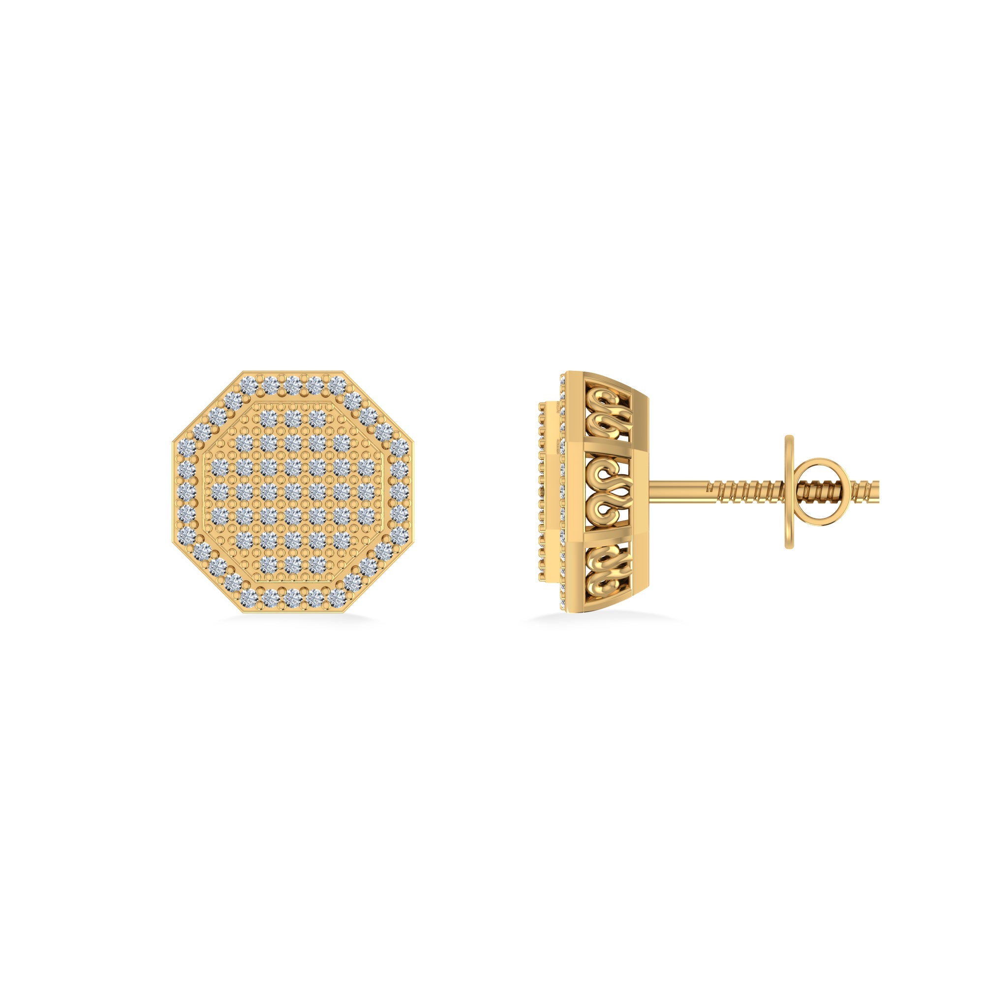 10K Yellow Gold Round Diamond Octagon Shape Designer Mens Stud Earring 1/4 Cttw crafted in 18K gold with round brilliant diamonds