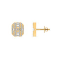 10K Yellow Gold Round Baguette Diamond Designer Mens Stud Earring 1/3 Cttw
