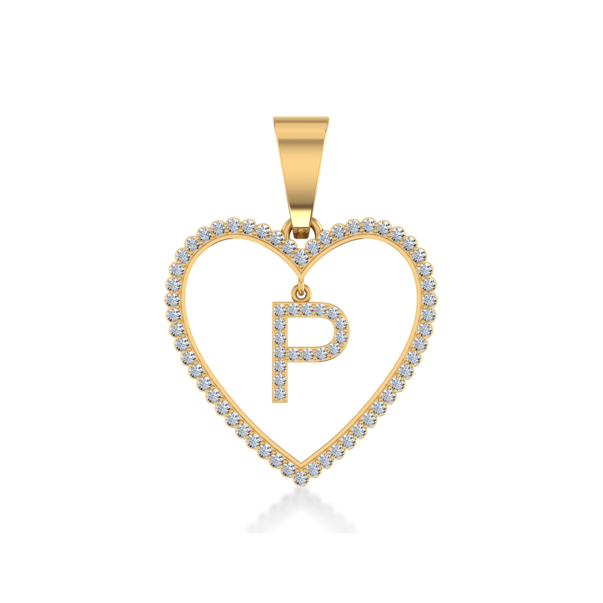 10K Yellow Gold Diamond Initial Heart P Letter Pendant 1/5 Cttw