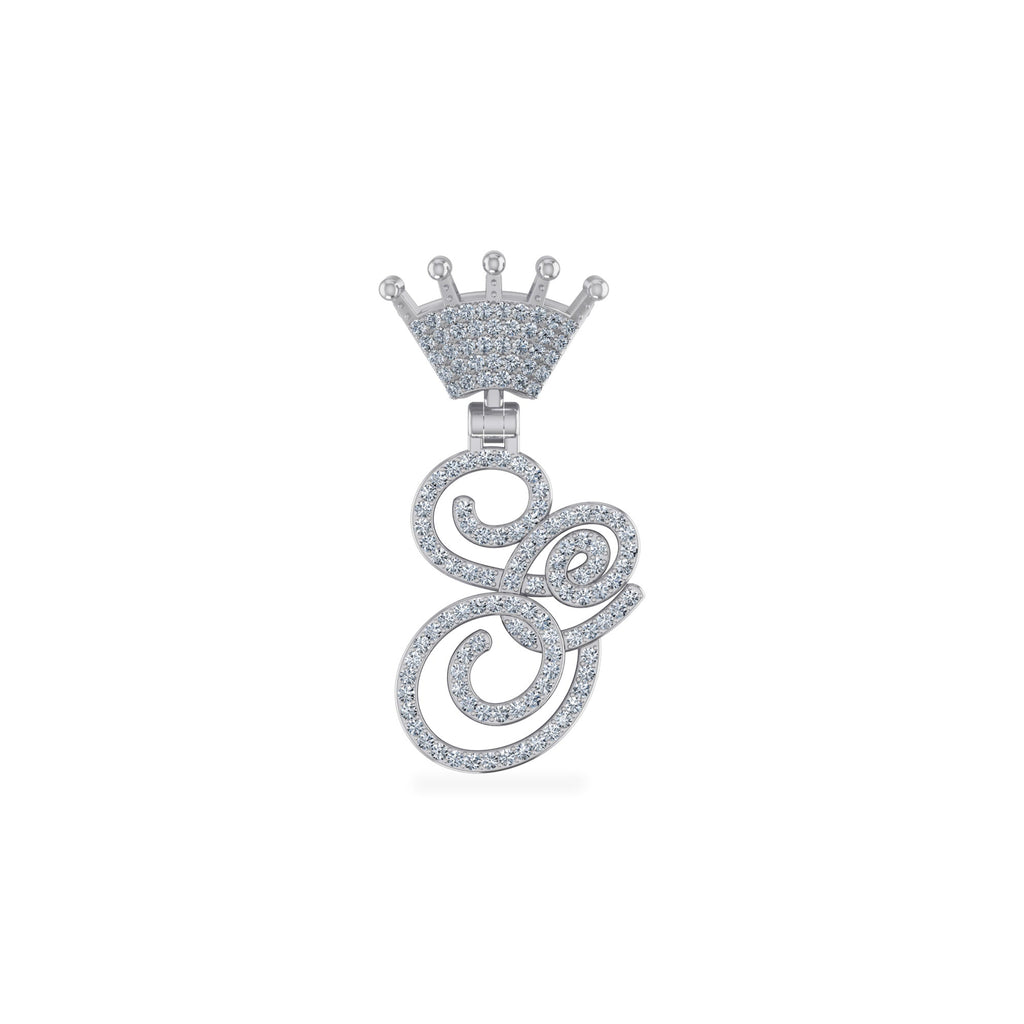 10K White Gold Round Diamond Crown S Letter Initial Pendant 1/4 Cttw