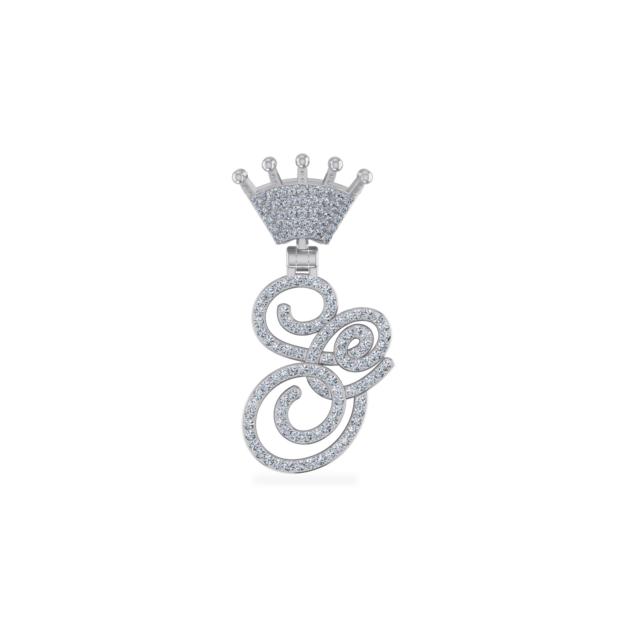 10K White Gold Round Diamond Crown S Letter Initial Pendant 1/4 Cttw