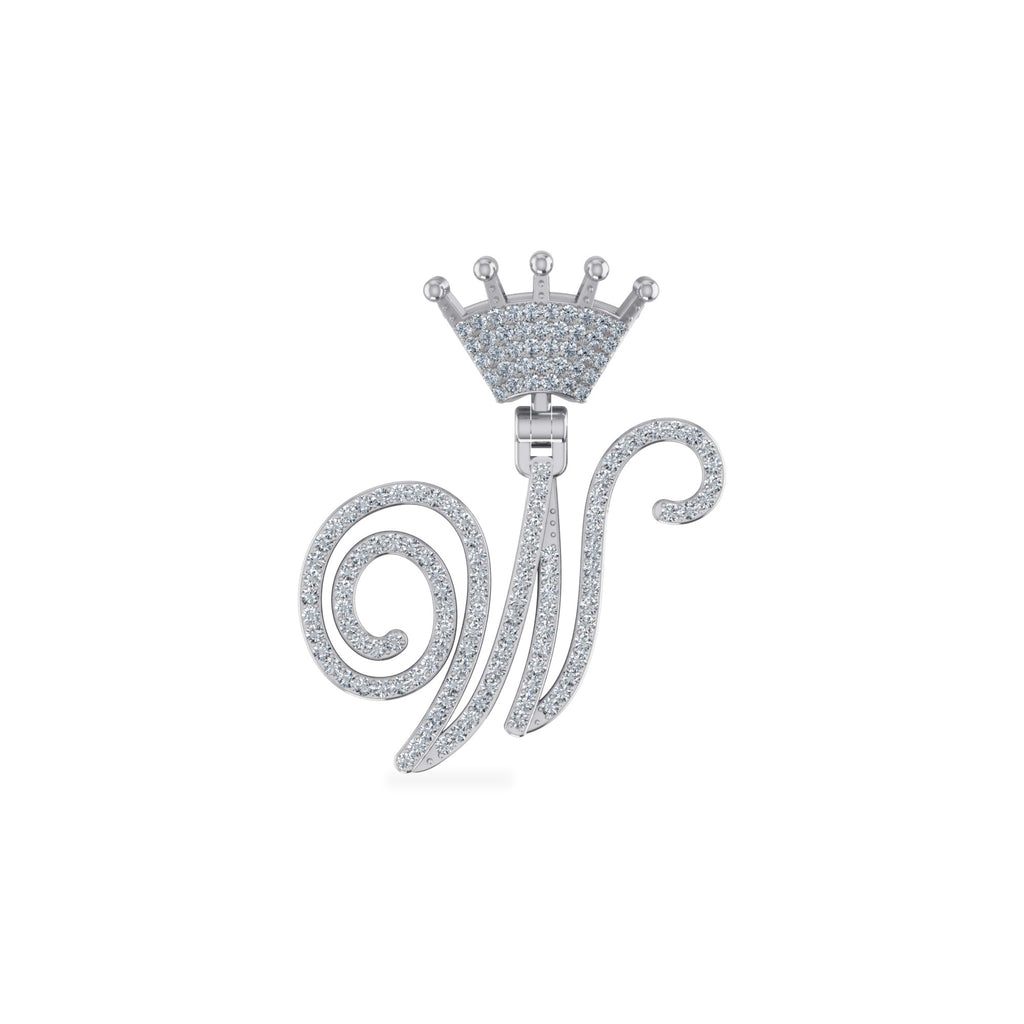 10K White Gold Round Diamond Crown W Letter Initial Pendant 1/4 Cttw