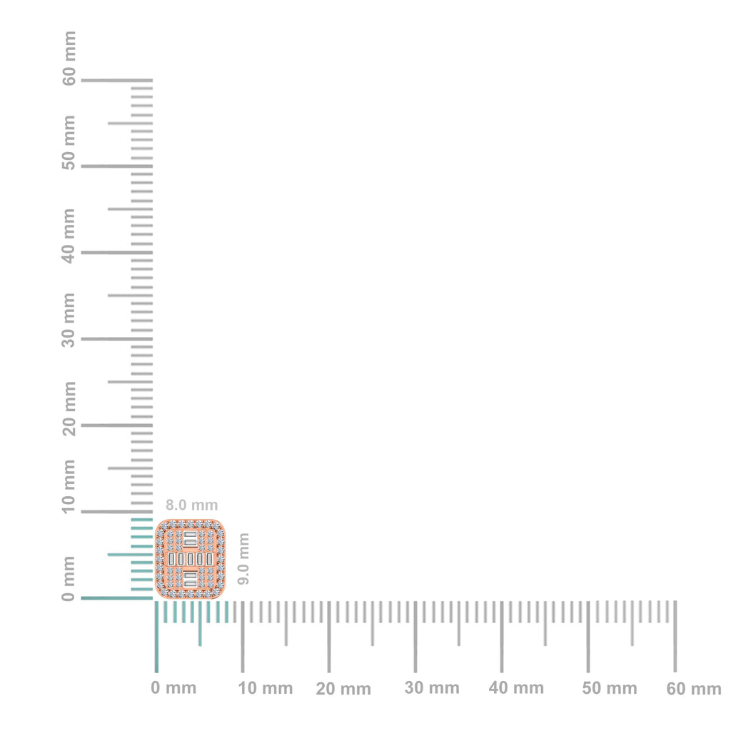 10K Rose Gold Round Baguette Diamond Square Shape Designer Mens Stud Earring 3/8 Cttw