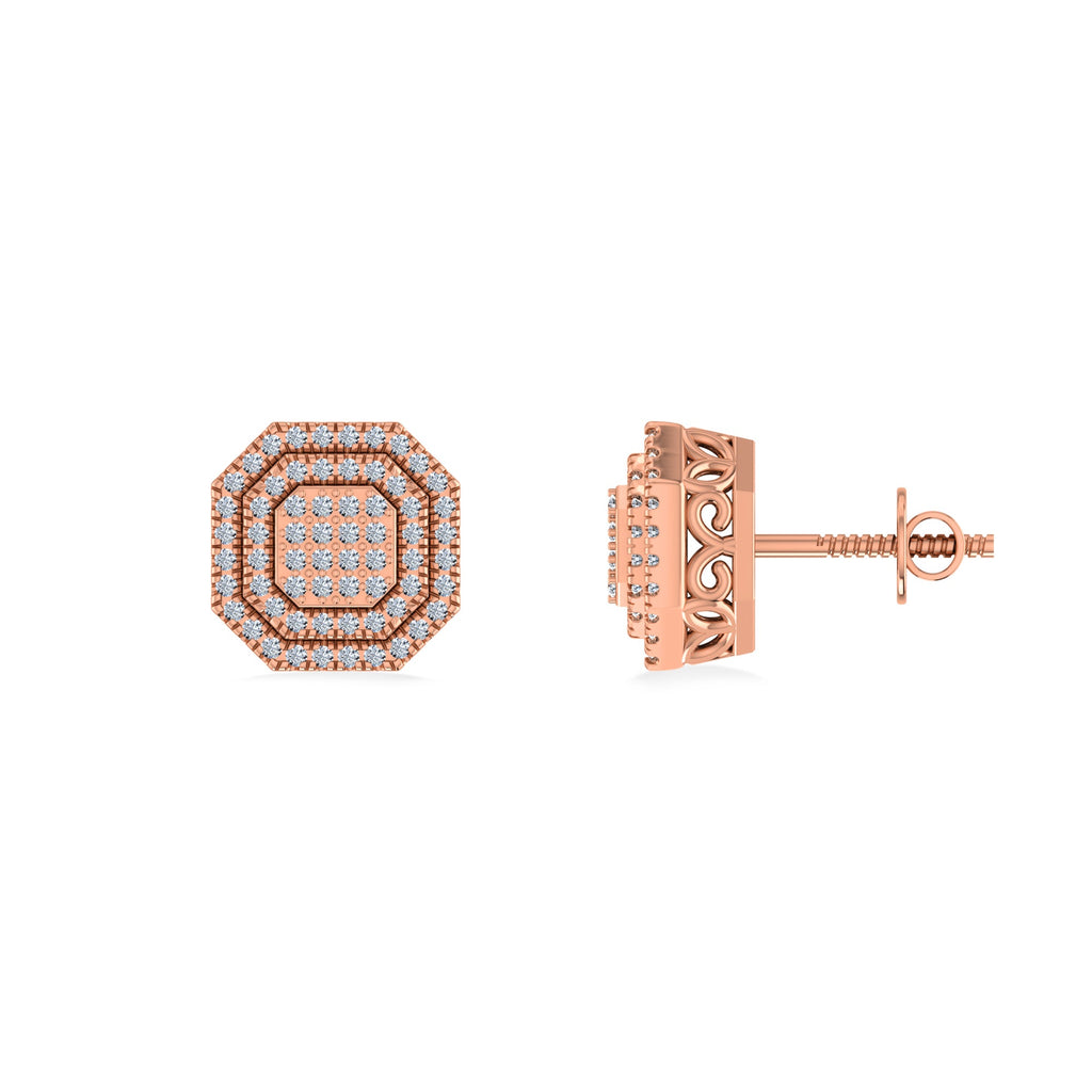 10K Rose Gold Round Diamond Designer Halo Mens Stud Earring 1/5 Cttw crafted in yellow gold with natural diamonds