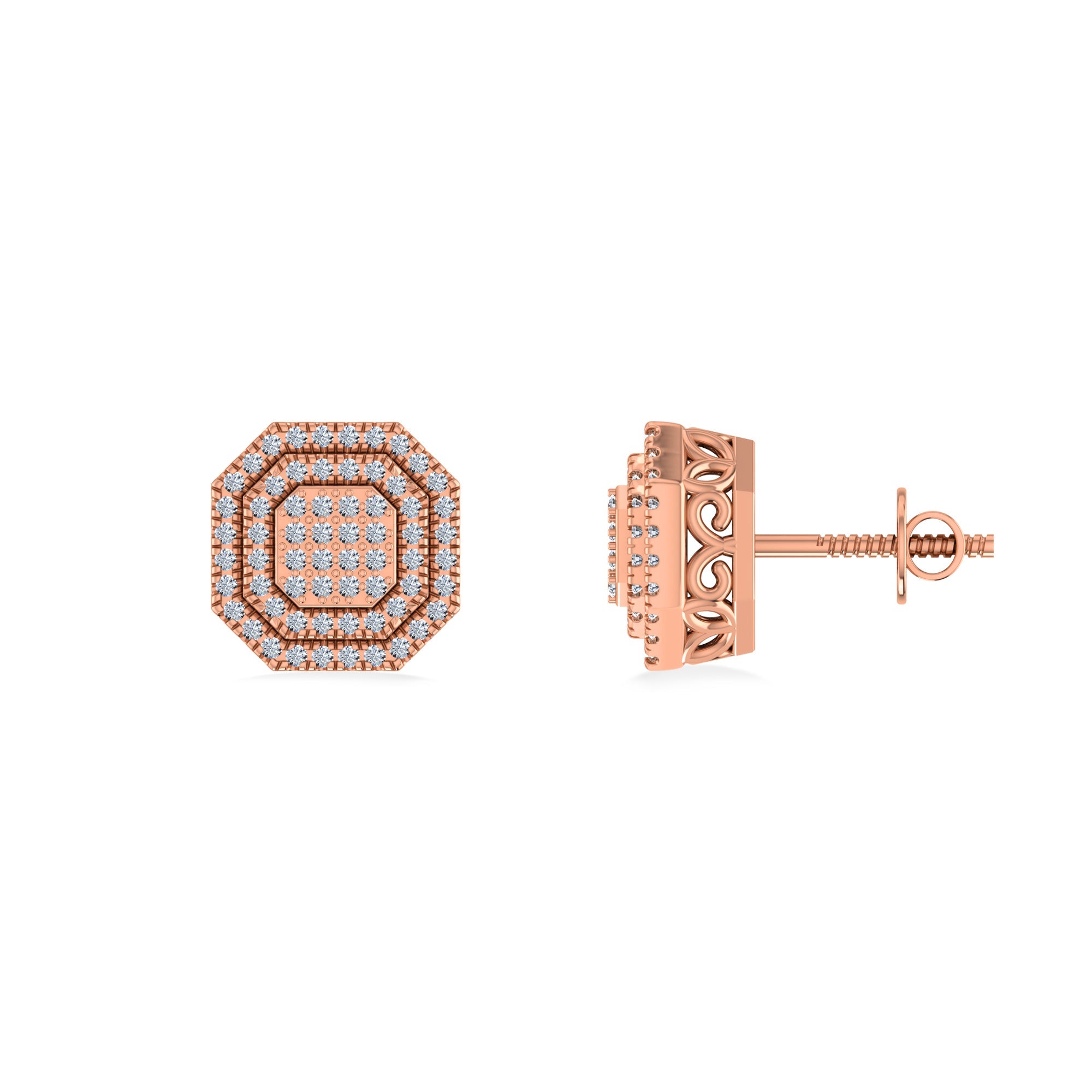 10K Rose Gold Round Diamond Designer Halo Mens Stud Earring 1/5 Cttw crafted in yellow gold with natural diamonds