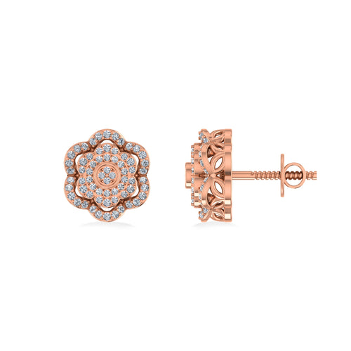 10K Rose Gold Round Diamond Floral Designer Mens Stud Earring 1/5 Cttw crafted in 14K gold with round brilliant diamonds