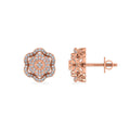 10K Rose Gold Round Diamond Floral Designer Mens Stud Earring 1/5 Cttw