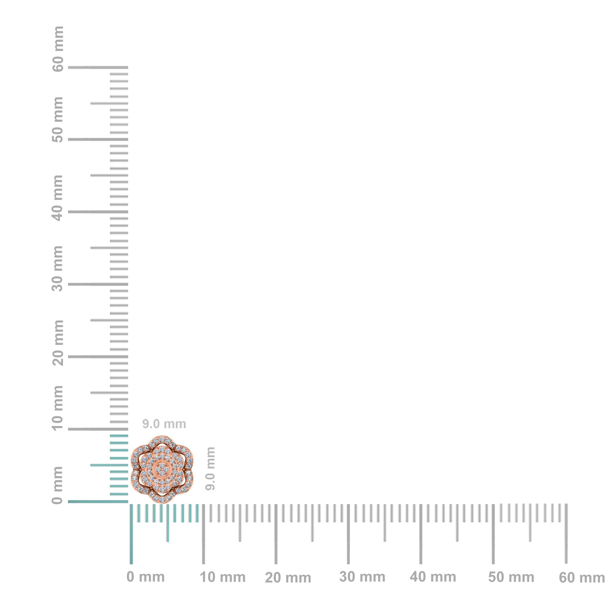 10K Rose Gold Round Diamond Floral Designer Mens Stud Earring 1/5 Cttw