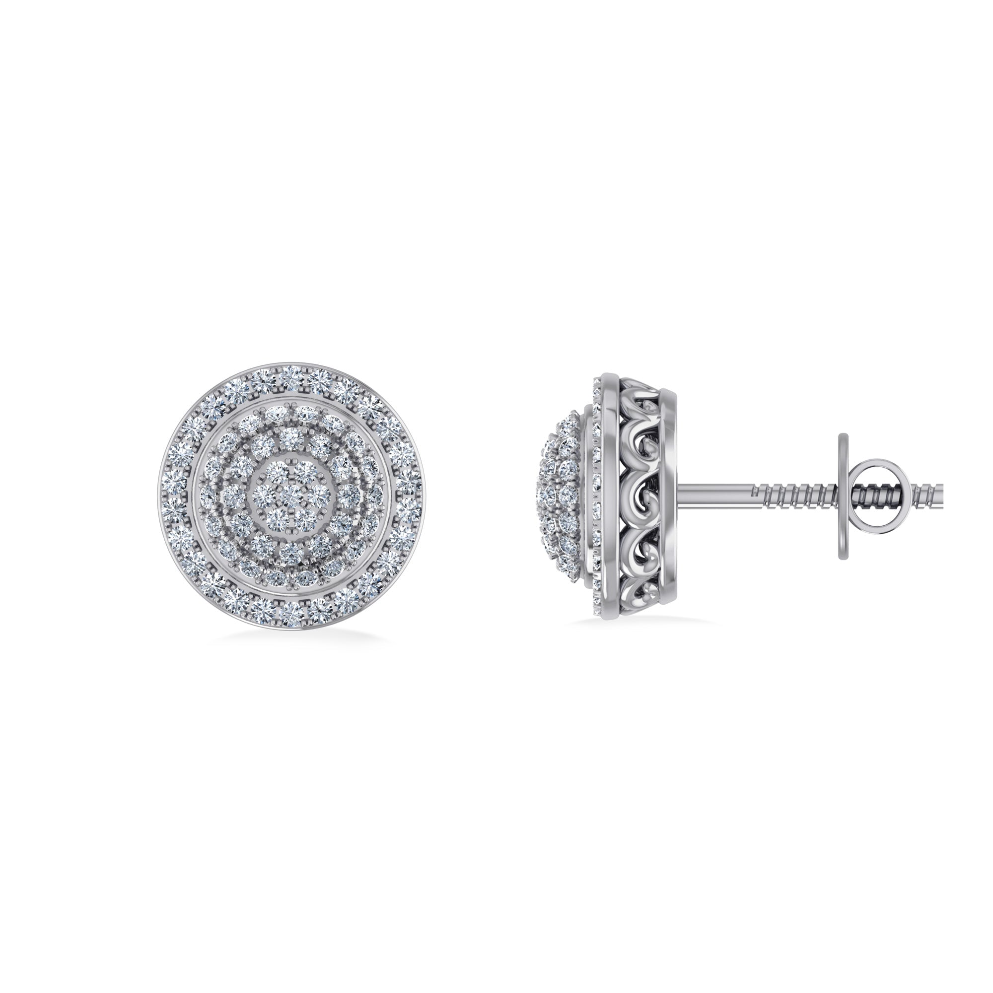 10K White Gold Round Diamond Designer Halo Mens Stud Earring 1/3 Cttw crafted in 14K gold with round brilliant diamonds