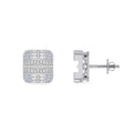 10K White Gold Round Diamond Square Shape Designer Mens Stud Earring 1/3 Cttw
