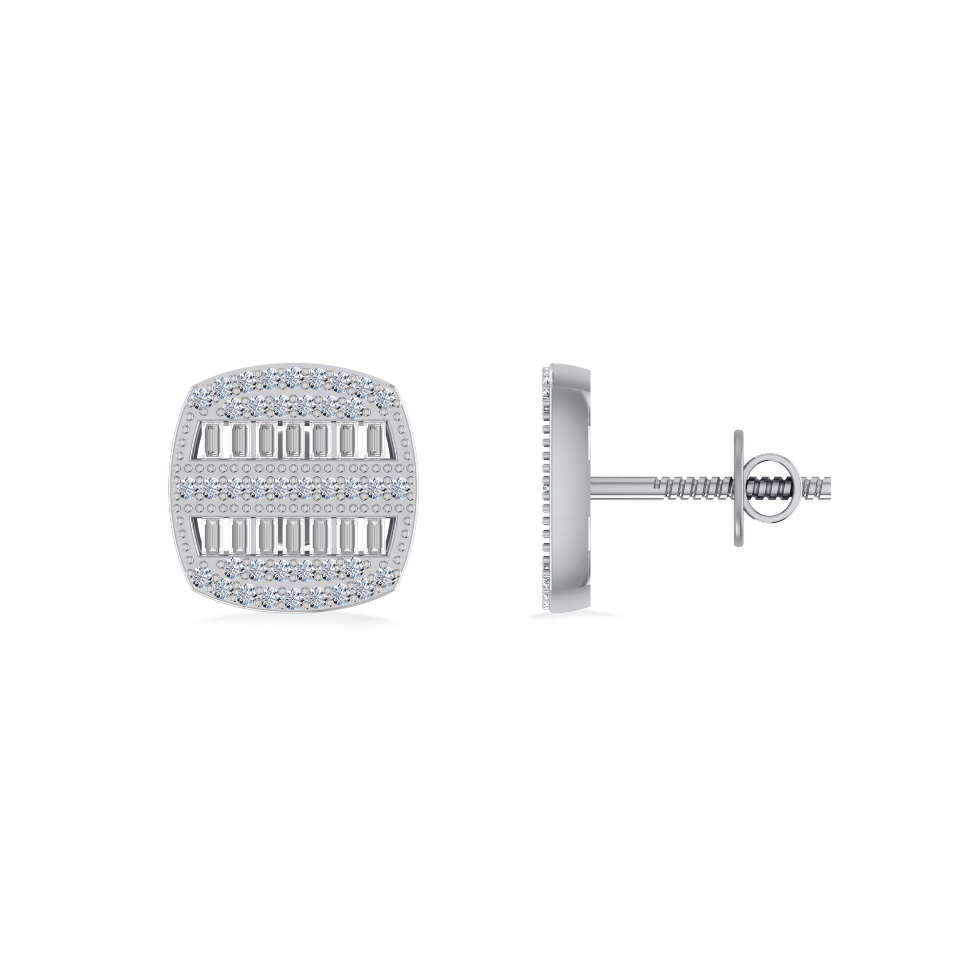 10K White Gold Round Diamond Square Shape Designer Mens Stud Earring 1/3 Cttw crafted in white gold with natural diamonds