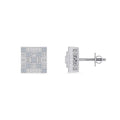 10K White Gold Round Baguette Diamond Square Shape Designer Mens Stud Earring 3/8 Cttw