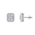 10K White Gold Round Baguette Diamond Square Shape Designer Mens Stud Earring 1/3 Cttw