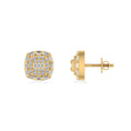 10K Yellow Gold Round Baguette Diamond Square Designer Earring 1/2 Cttw