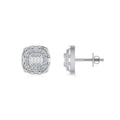 10K White Gold Round Baguette Diamond Square Designer Earring 3/4 Cttw