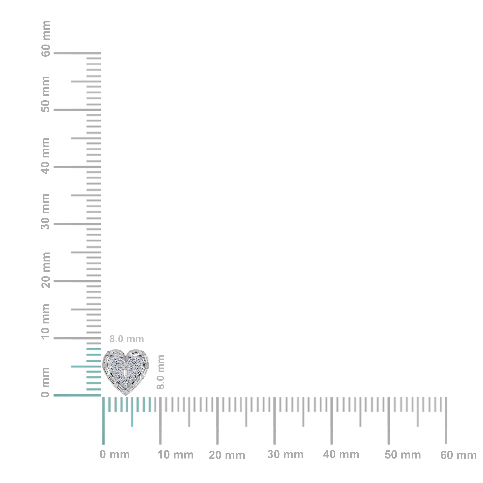 10K White Gold Round Baguette Diamond Heart Designer Earring 1/4 Cttw