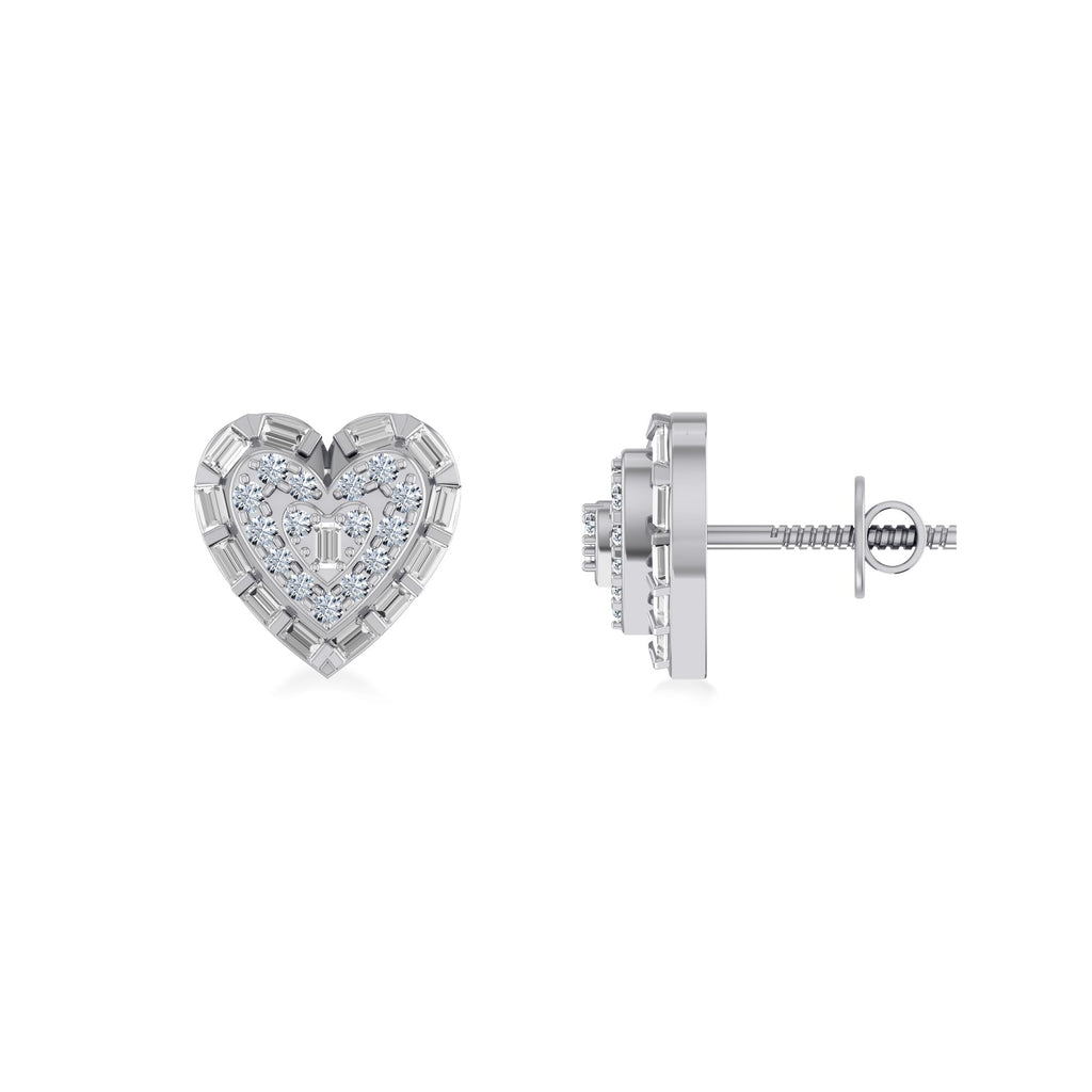 10K White Gold Round Baguette Diamond Heart Designer Earring 3/8 Cttw crafted in 14K gold with round brilliant diamonds