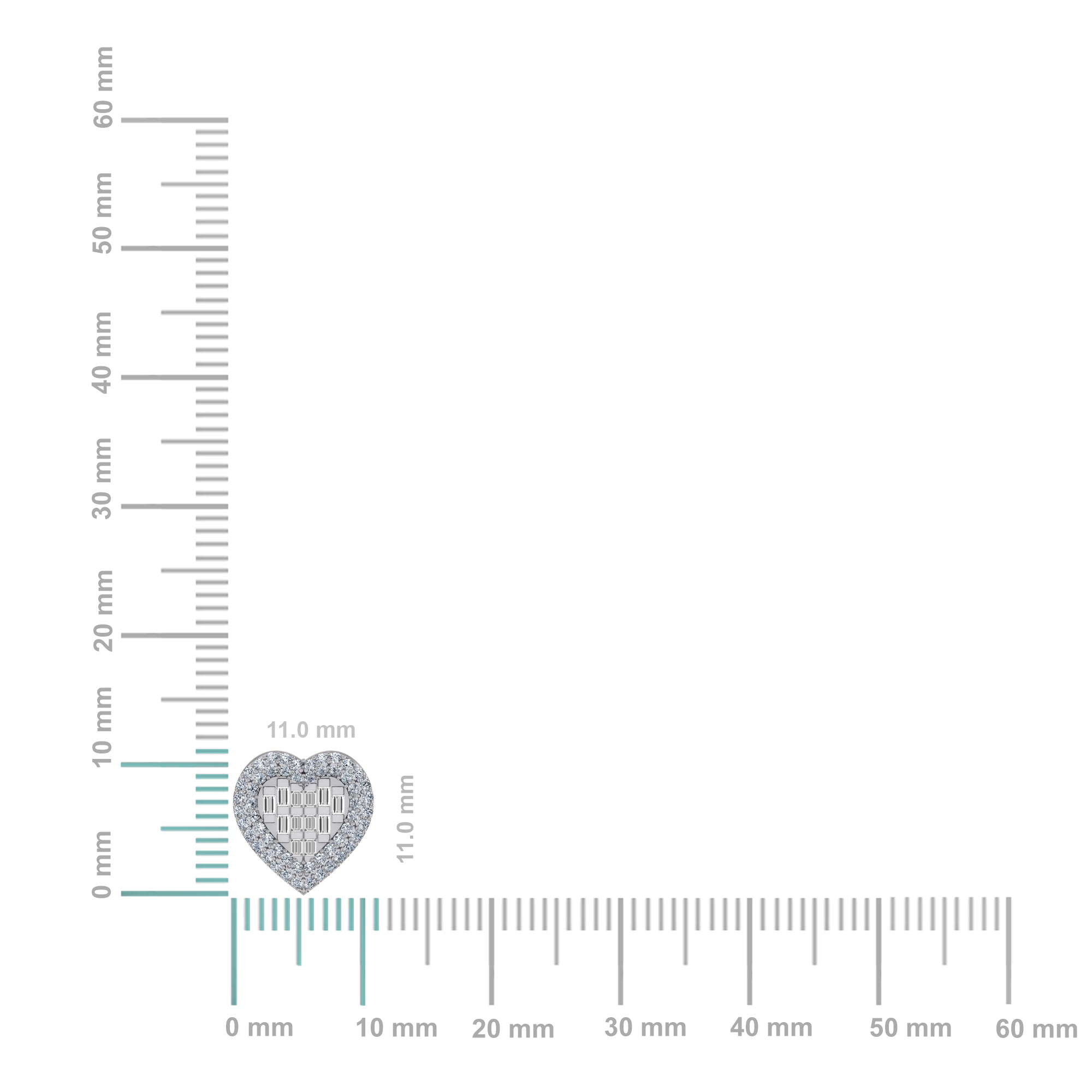10K White Gold Round Baguette Diamond Halo Heart Designer Earring 1/2 Cttw