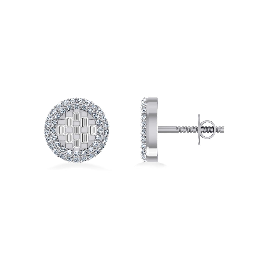 10K White Gold Round Baguette Diamond Halo Designer Earring 3/8 Cttw crafted in white gold with natural diamonds